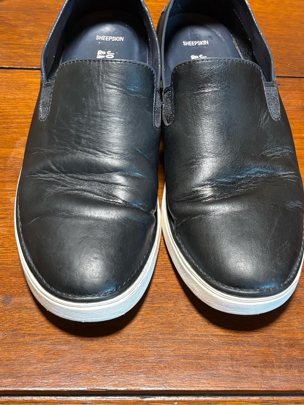 Johnston & Murphy Men’s Black Leather Sheep Skin Slip-On Sneakers Size 10.5 M